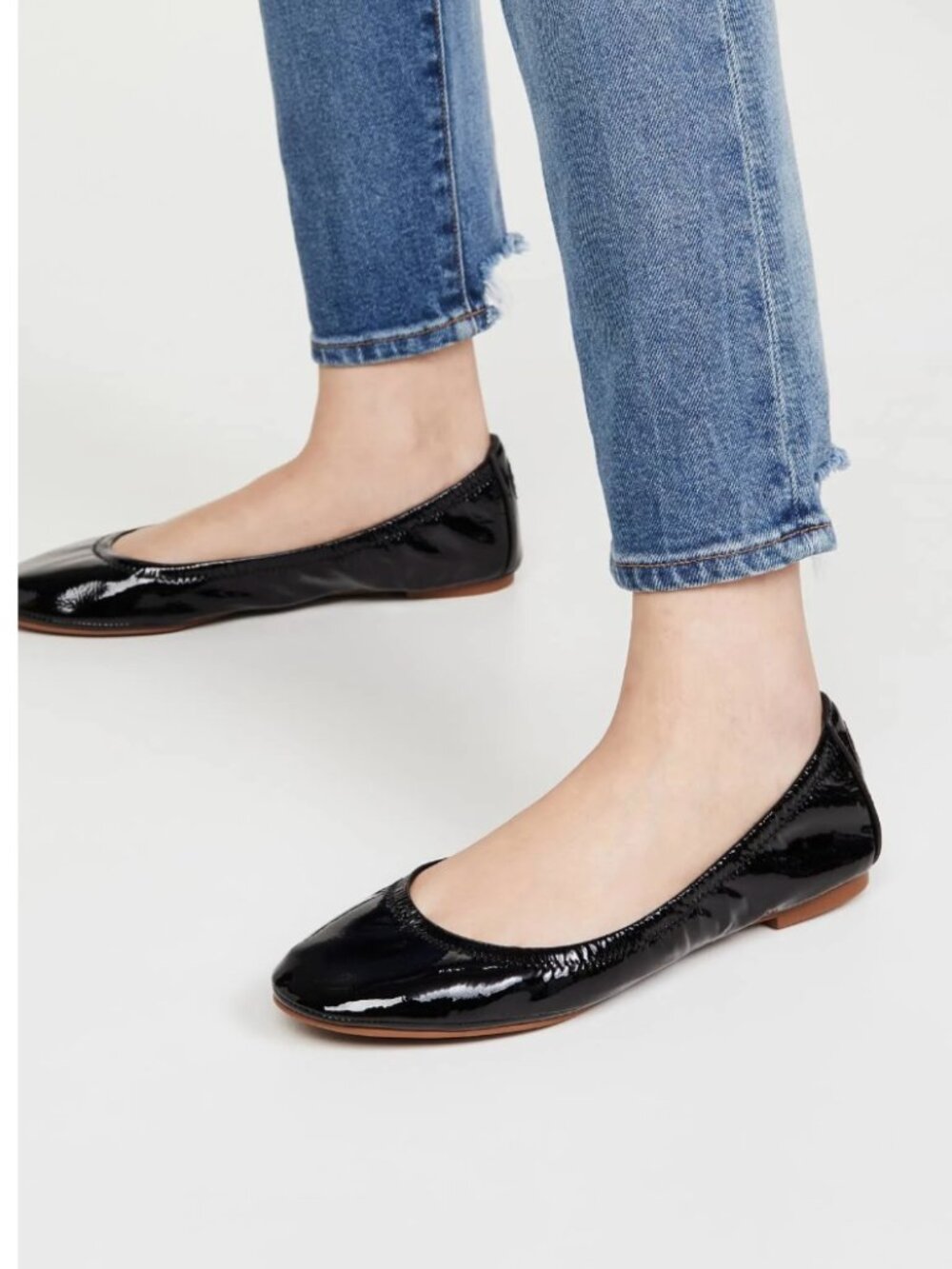 Tory Burch Eddie Ballet Flats Patent Leather Round Toe Stretch Shoes Black 8